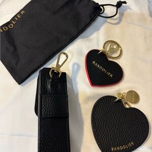 Bandolier Black Leather Heart Keyring Set with Red Edge Accent